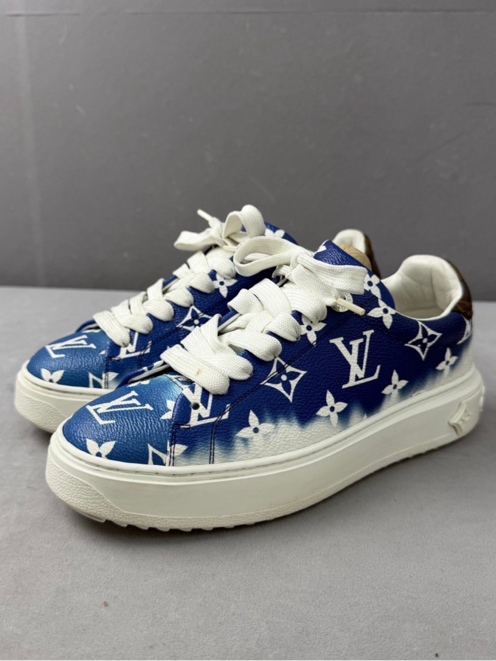 Authentic Louis Vuitton Blue and White Monogram Platform Sneakers